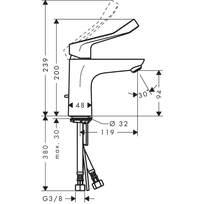 Hansgrohe Focus Single Lever Basin Mixer 100 with Extra Long Handle and Pop-Up Waste - Chrome - Unbeatable Bathrooms