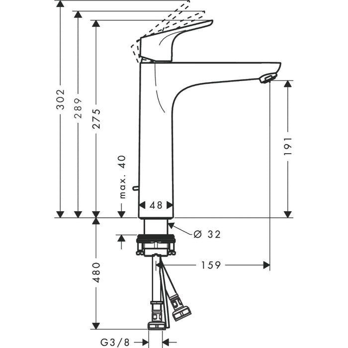 Hansgrohe Focus Single Lever Basin Mixer 190 Coolstart with 2 Flow Rates with Pop-Up Waste - Chrome - Unbeatable Bathrooms