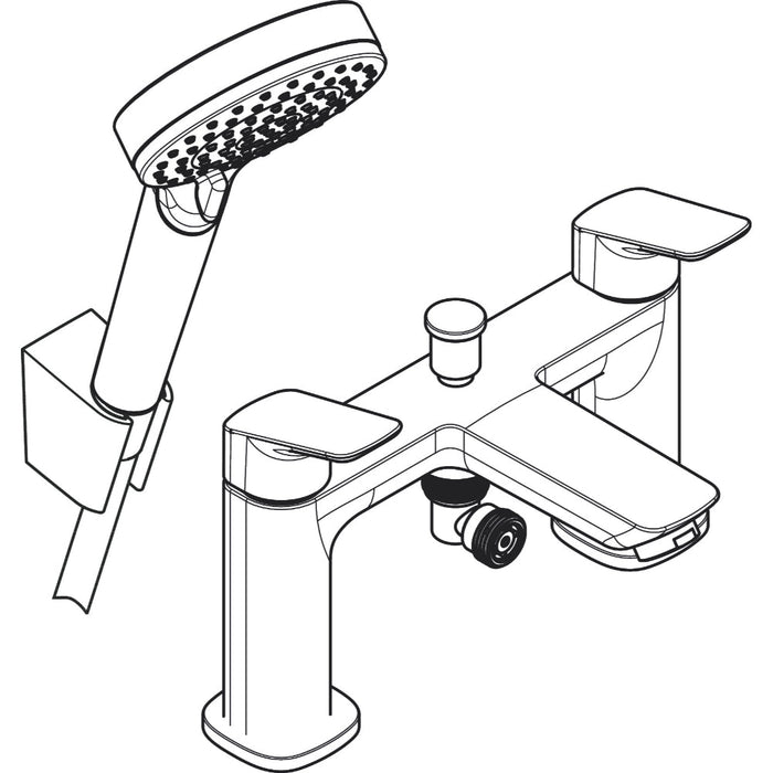 Hansgrohe Logis 2-Hole Rim Mounted Bath Mixer with Diverter Valve and Vernis Blend Hand Shower Vario - Unbeatable Bathrooms