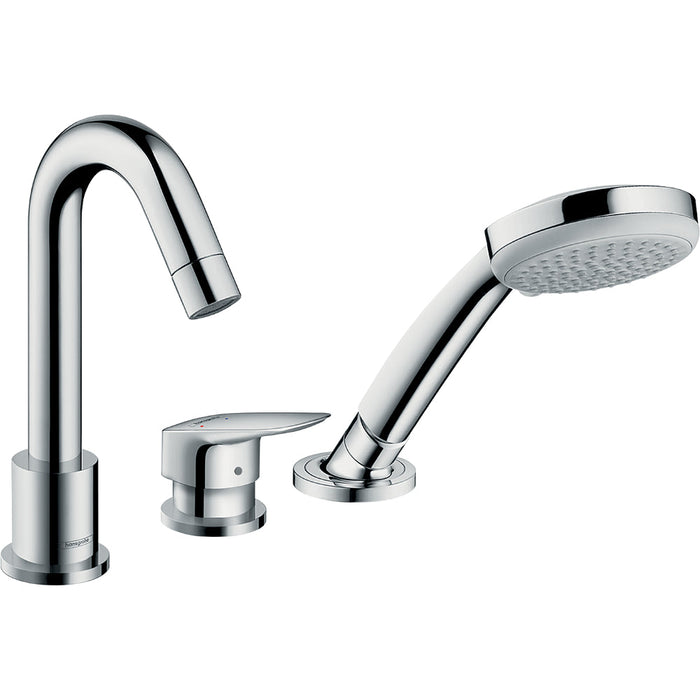Hansgrohe Logis 3-Hole Rim-Mounted Single Lever Bath Mixer For Secuflex - Chrome - Unbeatable Bathrooms
