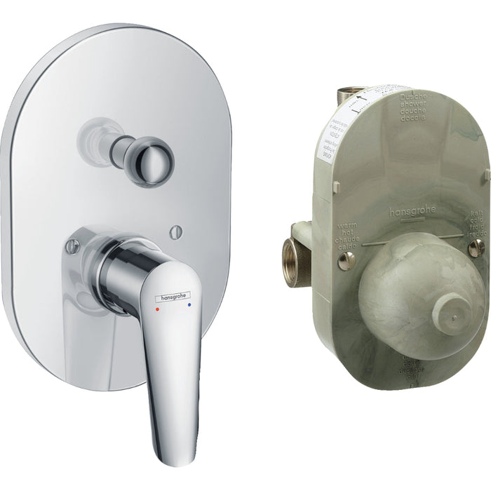 Hansgrohe Logis E Manual Bath Mixer Set For Concealed Installation - Chrome - Unbeatable Bathrooms