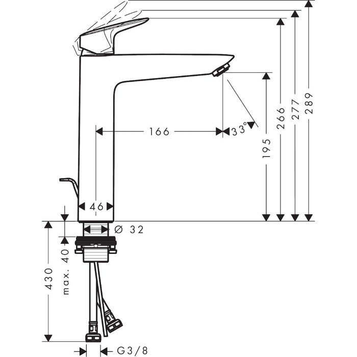 Hansgrohe Logis Single Lever Basin Mixer 190 with 2 Flow Rates and Pop-Up Waste - Chrome - Unbeatable Bathrooms
