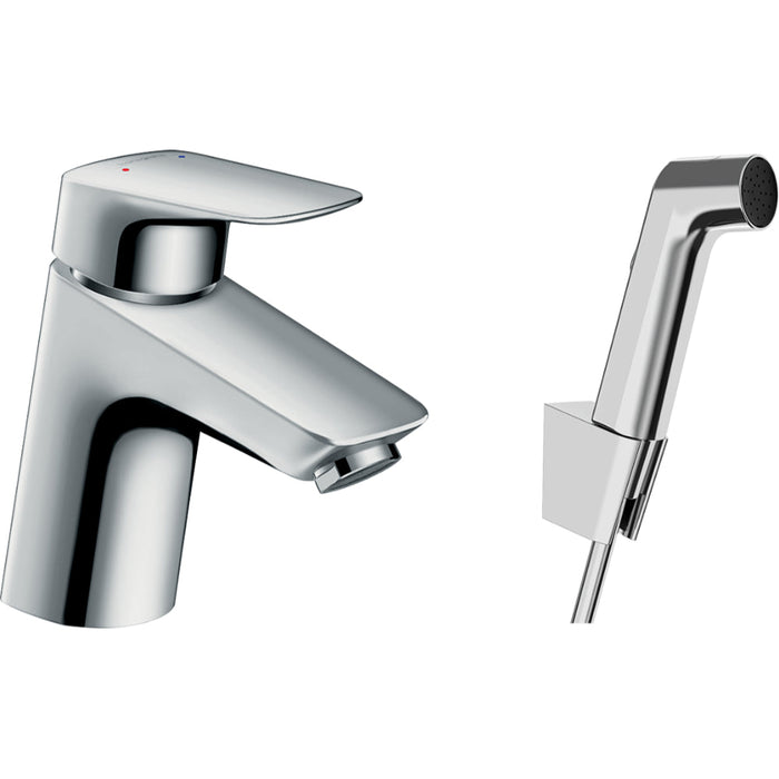 Hansgrohe Logis Single Lever Basin Mixer with Bidet Spray and Shower Hose 160 cm - Chrome - Unbeatable Bathrooms