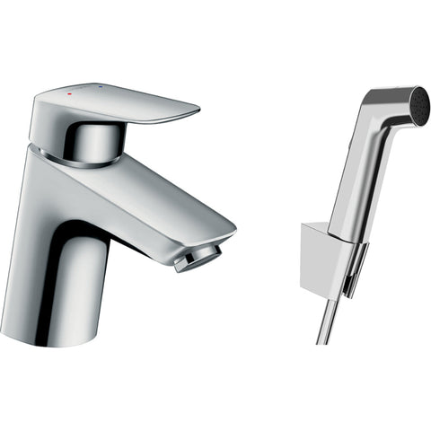 Hansgrohe Logis Single Lever Basin Mixer with Bidet Spray and Shower Hose 160 cm - Chrome - Unbeatable Bathrooms