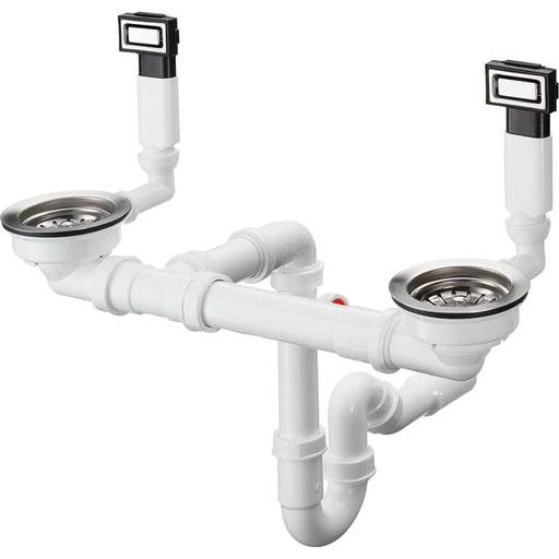 Hansgrohe Manual Waste and Overflow Set For Double Bowl - Stainless Steel - Unbeatable Bathrooms