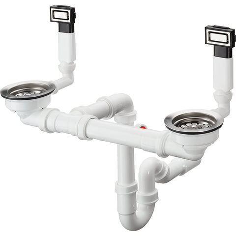 Hansgrohe Manual Waste and Overflow Set For Double Bowl - Stainless Steel - Unbeatable Bathrooms