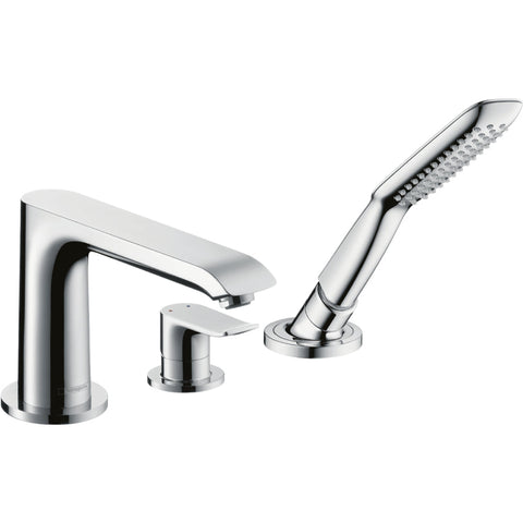 Hansgrohe Metris 3-Hole Rim-Mounted Single Lever Bath Mixer - Chrome - Unbeatable Bathrooms
