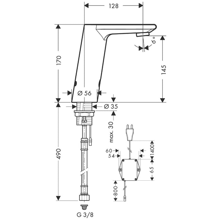 Hansgrohe Metris S Electronic Basin Mixer with Temperature Control and Mains Connection 230 V - Chrome - Unbeatable Bathrooms