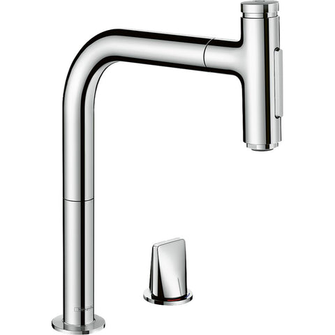 Hansgrohe Metris Select M71 2-Hole Single Lever Kitchen Mixer 200 with Pull-Out Spray and Sbox, 2 Spray Modes - Unbeatable Bathrooms