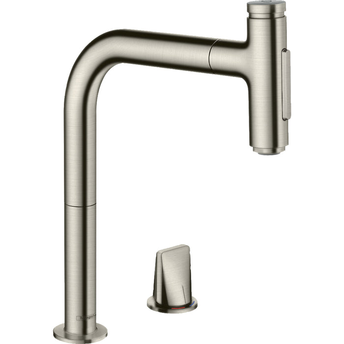 Hansgrohe Metris Select M71 2-Hole Single Lever Kitchen Mixer with Pull-Out Spray - Stainless Steel - Unbeatable Bathrooms