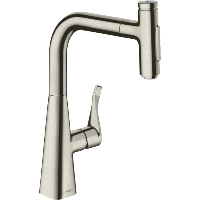 Hansgrohe Metris Select M71 Single Lever Kitchen Mixer 240 with Pull-Out Spray and Sbox, 2 Spray Modes - Unbeatable Bathrooms