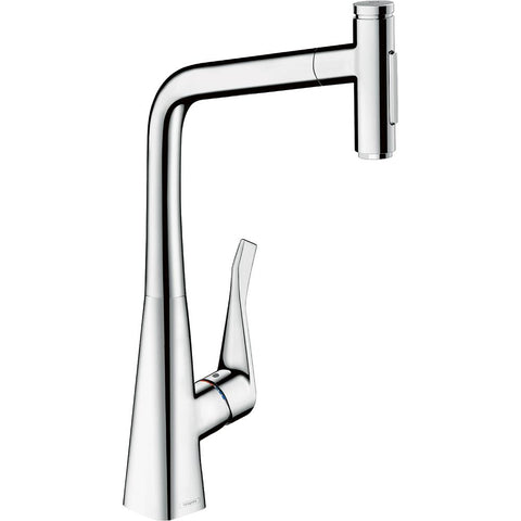 Hansgrohe Metris Select M71 Single Lever Kitchen Mixer 320 with Pull-Out Spray and Sbox, 2 Spray Modes - Unbeatable Bathrooms