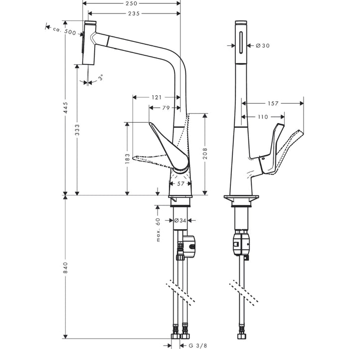 Hansgrohe Metris Select M71 Single Lever Kitchen Mixer with Pull-Out Spray - 73820000 - Unbeatable Bathrooms