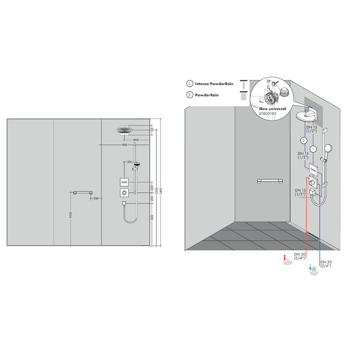 Hansgrohe Pulsify S Overhead Shower 260 2Jet with Wall Connector - Unbeatable Bathrooms