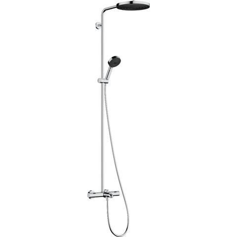 Hansgrohe Pulsify S Puro Showerpipe 260 1Jet Ecosmart with Bath Thermostat Ecostat Fine - Chrome - Unbeatable Bathrooms