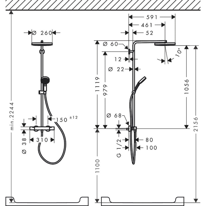 Hansgrohe Pulsify S Puro Showerpipe 260 1Jet with Ecostat Fine and Hand Shower 3Jet - Unbeatable Bathrooms