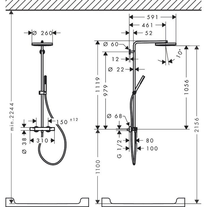 Hansgrohe Pulsify S Puro Showerpipe 260 1Jet with Ecostat Fine - Unbeatable Bathrooms