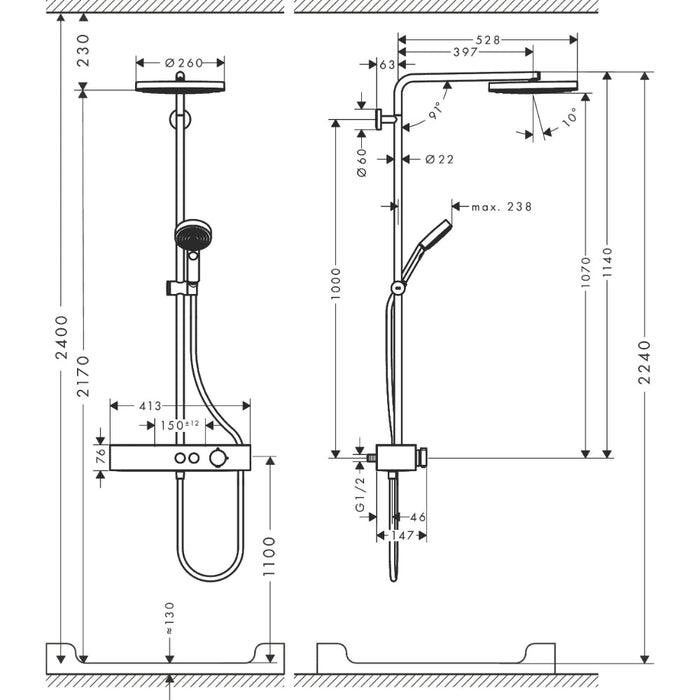 Hansgrohe Pulsify S Showerpipe 260 1Jet Ecosmart with Showertablet Select 400 - Unbeatable Bathrooms