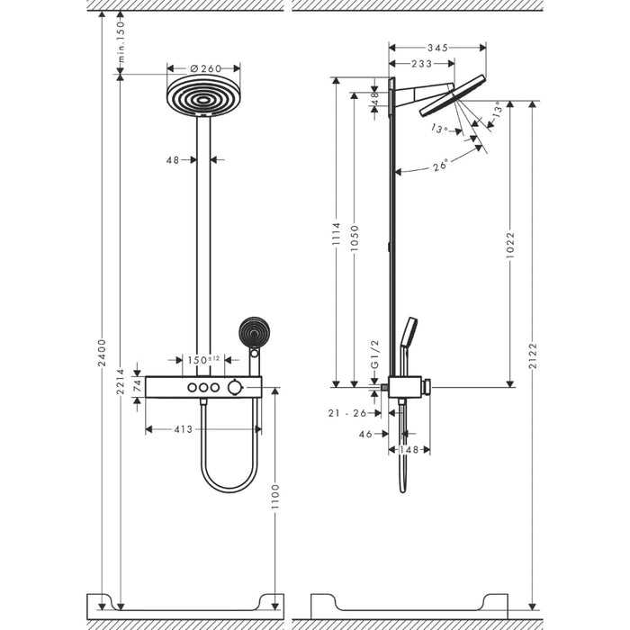 Hansgrohe Pulsify S Showerpipe 260 2Jet Ecosmart with Showertablet Select 400 - Unbeatable Bathrooms