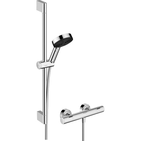 Hansgrohe Pulsify Select S Shower System 105 3Jet Relaxation Ecosmart with Ecostat Fine, Shower Bar 65 cm, Hand Shower Holder and Shower Hose - Unbeatable Bathrooms