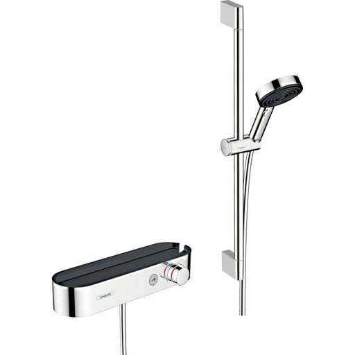 Hansgrohe Pulsify Select S Shower System 105 3Jet Relaxation with Showertablet 400, Shower Bar 65 cm, Slider and Shower Hose - Chrome - Unbeatable Bathrooms