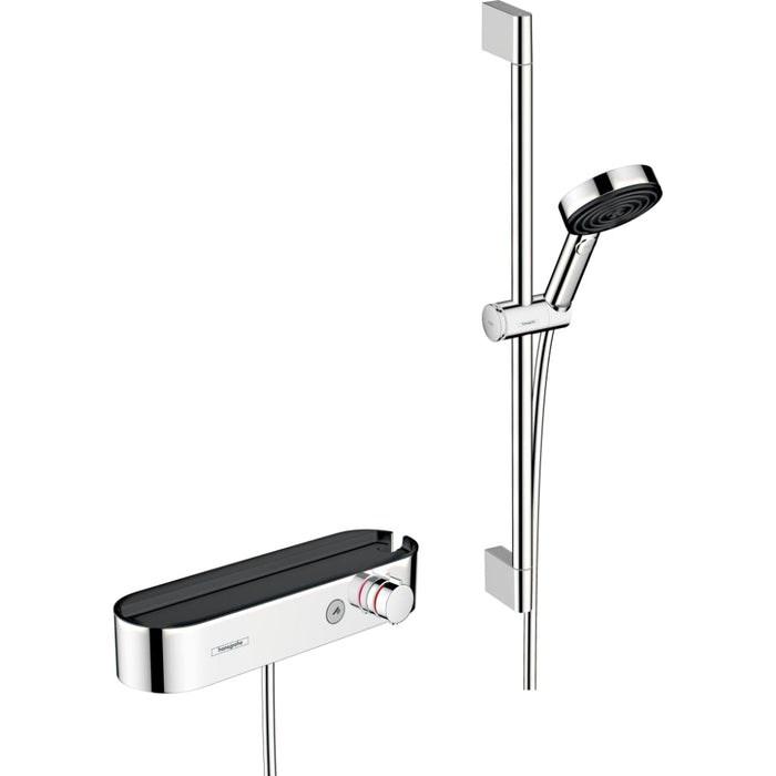Hansgrohe Pulsify Select S Shower System 105 3Jet Relaxation with Showertablet 400, Shower Bar 65 cm, Slider and Shower Hose - Chrome - Unbeatable Bathrooms