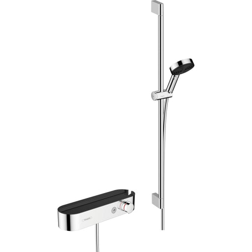 Hansgrohe Pulsify Select S Shower System 105 3Jet Relaxation with Showertablet 400, Shower Bar 90 cm, Slider and Shower Hose - Chrome - Unbeatable Bathrooms