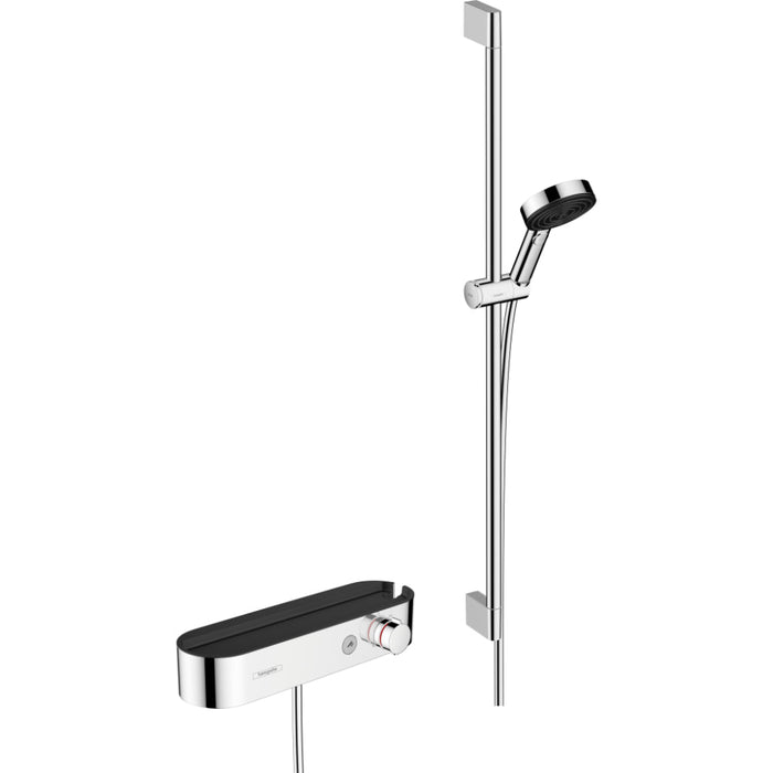 Hansgrohe Pulsify Select S Shower System 105 3Jet Relaxation with Showertablet 400, Shower Bar 90 cm, Slider and Shower Hose - Chrome - Unbeatable Bathrooms