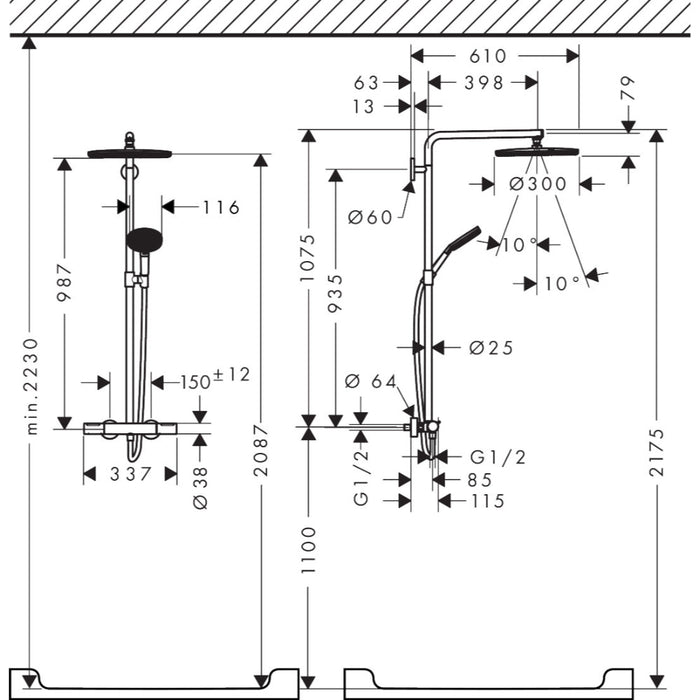Hansgrohe Raindance Alive S Puro Showerpipe 300 1Jet with Ecostat Element - Unbeatable Bathrooms