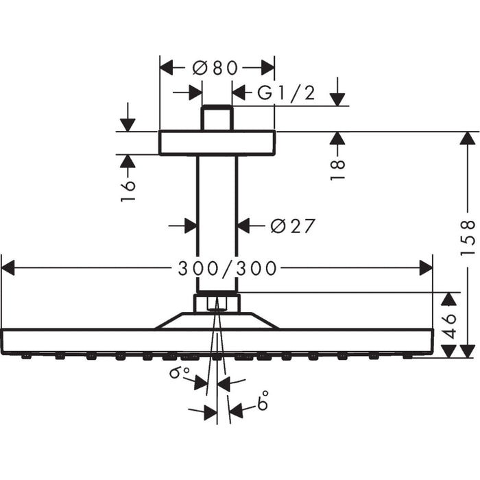 Hansgrohe Raindance E Overhead Shower 300 1Jet Ecosmart with Ceiling Connector - Unbeatable Bathrooms