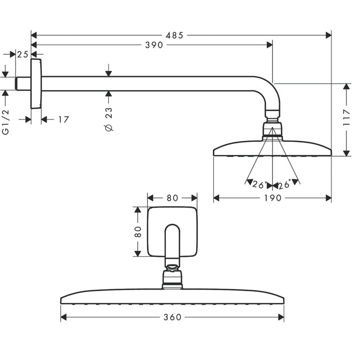Hansgrohe Raindance E Overhead Shower 360 1Jet with Shower Arm 39 cm - Chrome - Unbeatable Bathrooms