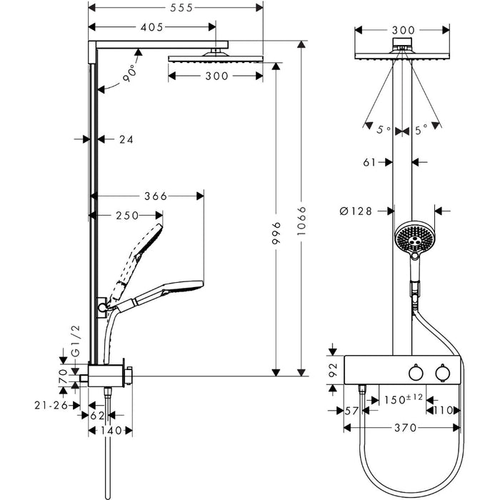 Hansgrohe Raindance E Showerpipe 300 1Jet Ecosmart with Showertablet 350 - Unbeatable Bathrooms