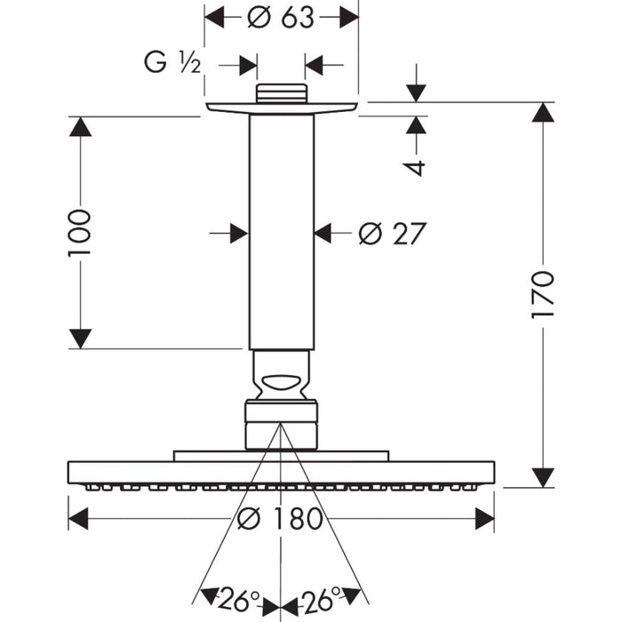 Hansgrohe Raindance S Overhead Shower 180 1Jet Rainair with Ceiling Connector - Chrome - Unbeatable Bathrooms