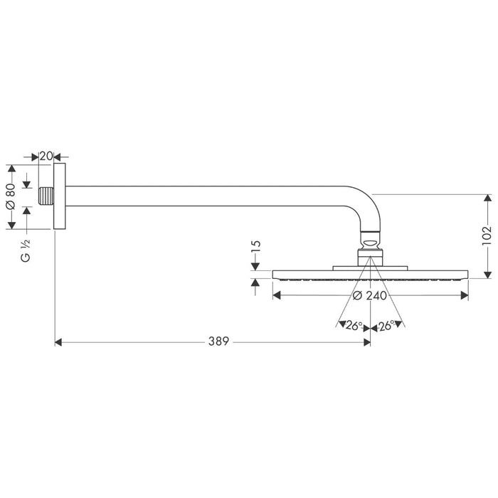 Hansgrohe Raindance S Overhead Shower 240 1Jet with Shower Arm - Chrome - Unbeatable Bathrooms
