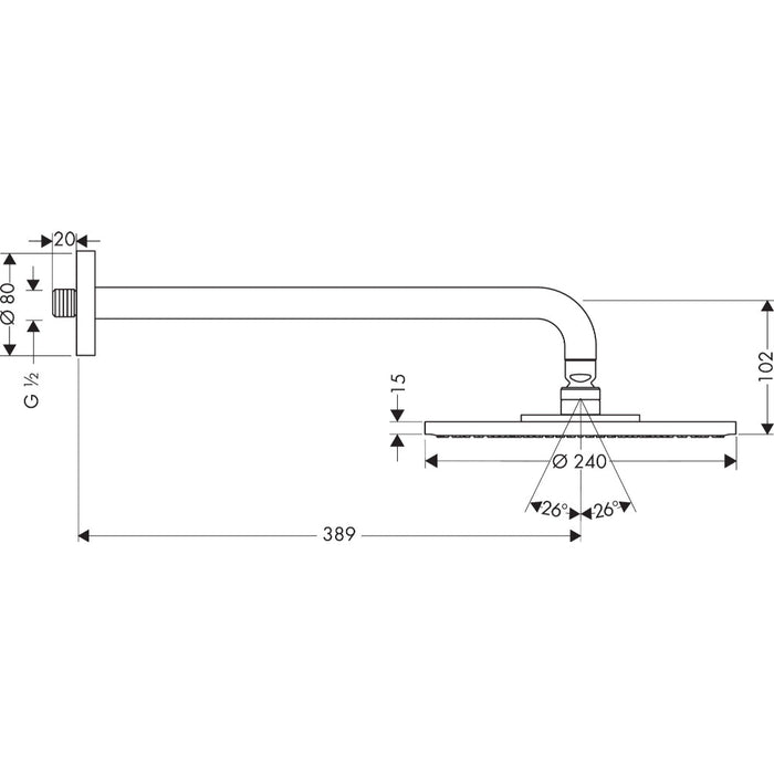 Hansgrohe Raindance S Overhead Shower 240 1Jet with Shower Arm - Chrome - Unbeatable Bathrooms