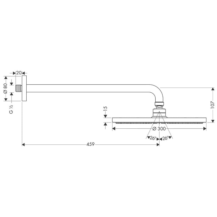 Hansgrohe Raindance S Overhead Shower 300 1Jet with Shower Arm 46 cm - Chrome - Unbeatable Bathrooms