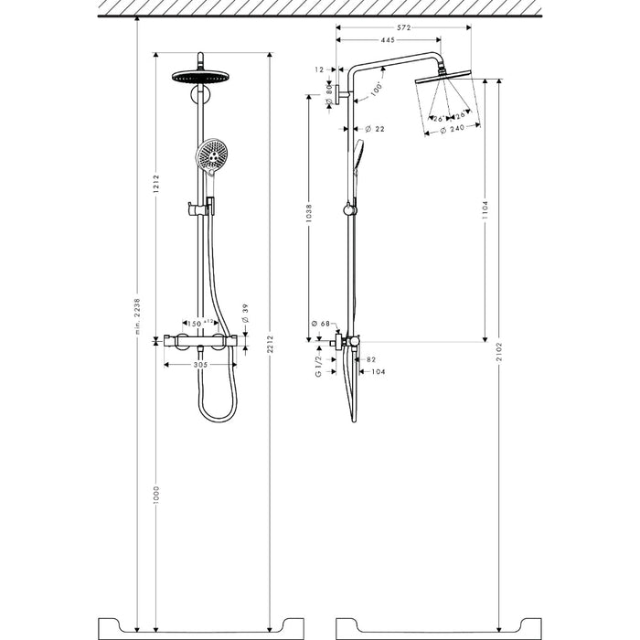 Hansgrohe Raindance S Showerpipe 240 1Jet Ecosmart with Thermostatic Shower Mixer - Chrome - Unbeatable Bathrooms
