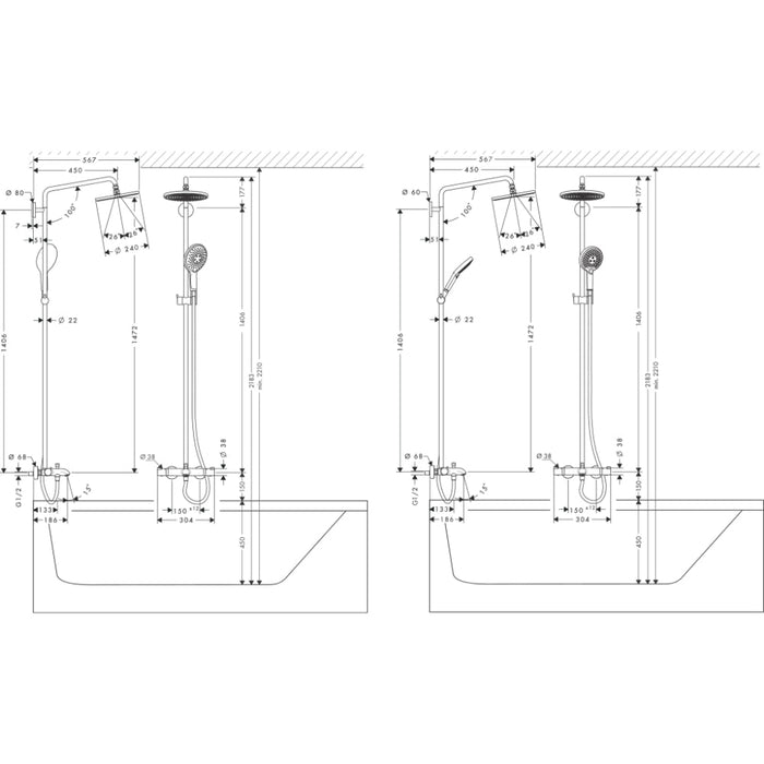 Hansgrohe Raindance S Showerpipe 240 1Jet with Thermostatic Bath Mixer - Chrome - Unbeatable Bathrooms