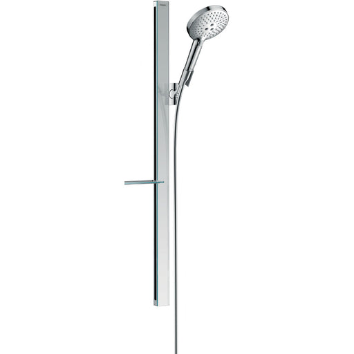Hansgrohe Raindance Select S Shower Set 120 3Jet Ecosmart with Unica'E Shower Rail 90 cm and Shelf - Chrome - Unbeatable Bathrooms