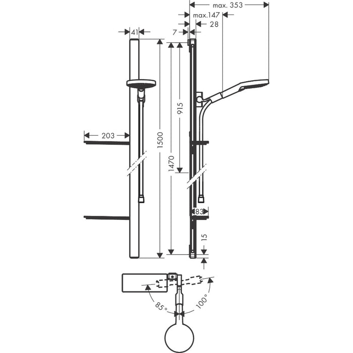 Hansgrohe Raindance Select S Shower Set 120 3Jet with Shower Bar 150 cm and Shelves - Chrome - Unbeatable Bathrooms
