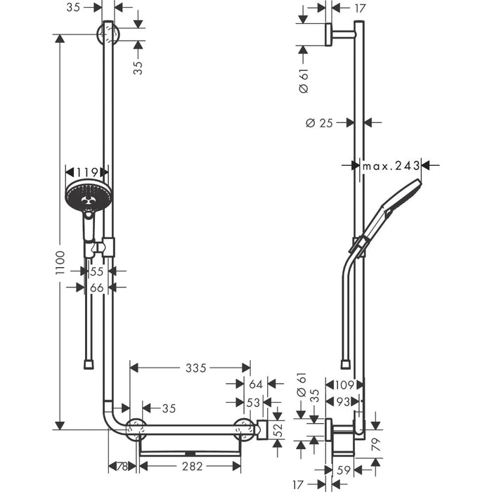 Hansgrohe Raindance Select S Shower Set 120 3Jet with Shower Rail 110 cm Left - Chrome - Unbeatable Bathrooms