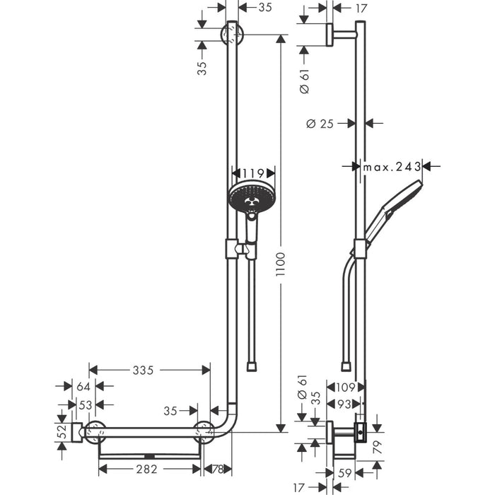 Hansgrohe Raindance Select S Shower Set 120 3Jet with Shower Rail 110 cm Right - Chrome - Unbeatable Bathrooms