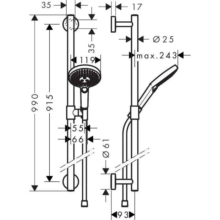 Hansgrohe Raindance Select S Shower Set 120 3Jet with Shower Rail 90 cm - Chrome - Unbeatable Bathrooms
