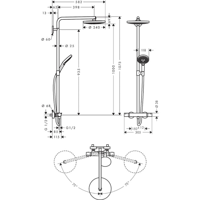Hansgrohe Raindance Select S Showerpipe 240 2Jet with Thermostatic Shower Mixer - Unbeatable Bathrooms