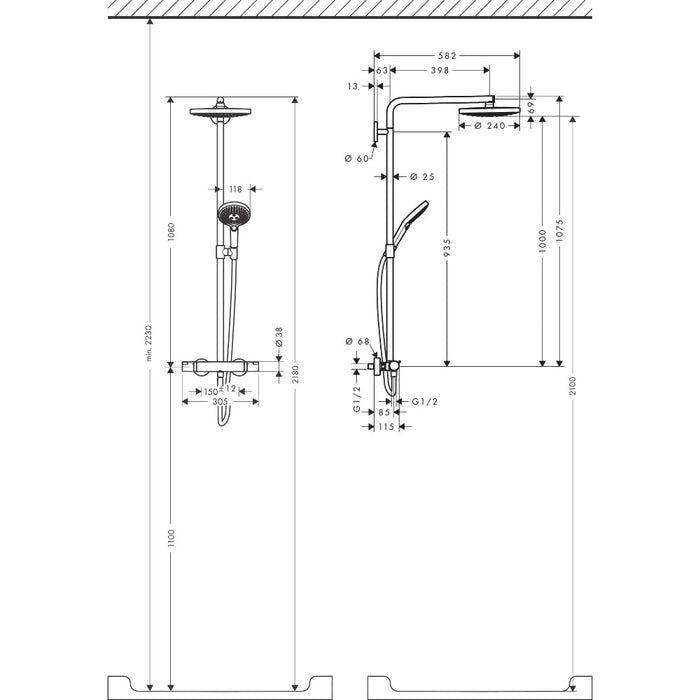 Hansgrohe Raindance Select S Showerpipe 240 2Jet with Thermostatic Shower Mixer - Unbeatable Bathrooms