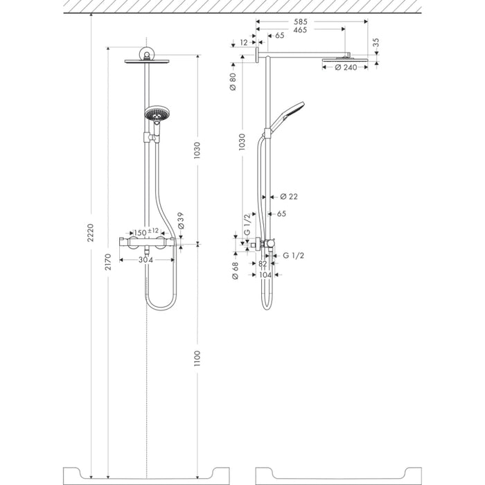 Hansgrohe Raindance Showerpipe 240 1Jet Ecosmart with Thermostatic Shower Mixer - Chrome - Unbeatable Bathrooms