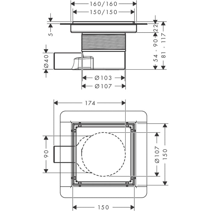 Hansgrohe Raindrain Brilliance Complete Set Point Drain 150/150 Tileable Rear Cover - Unbeatable Bathrooms