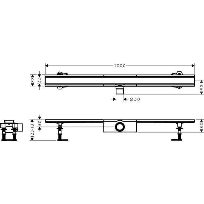 Hansgrohe Raindrain Compact Complete Set Shower Drain 1000 For Standard Installation - Brushed Stainless Steel - Unbeatable Bathrooms