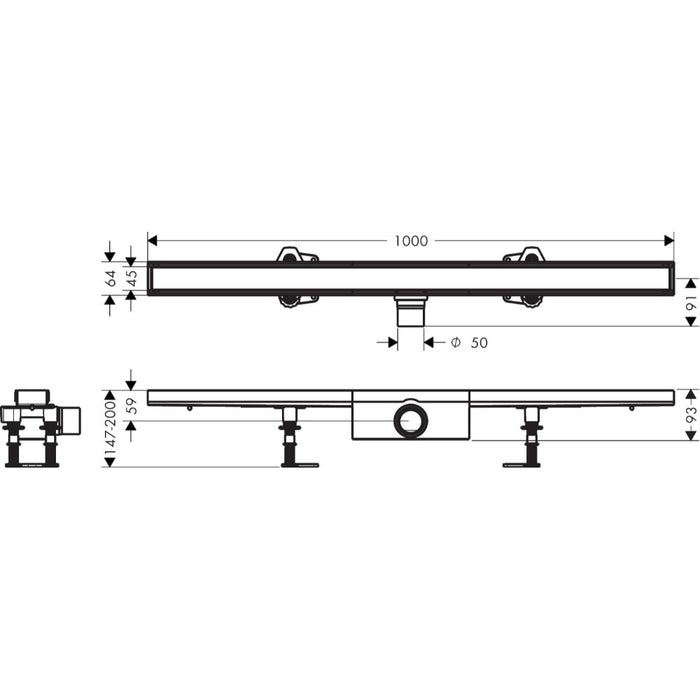 Hansgrohe Raindrain Compact Complete Set Shower Drain 1000 For Standard Installation - Unbeatable Bathrooms