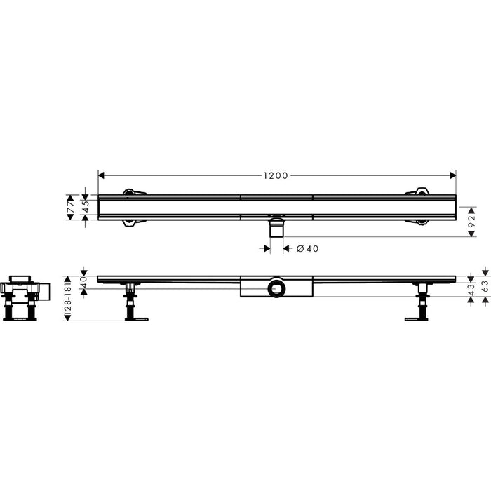 Hansgrohe Raindrain Compact Complete Set Shower Drain 1200 For Flat Installation - Brushed Stainless Steel - Unbeatable Bathrooms